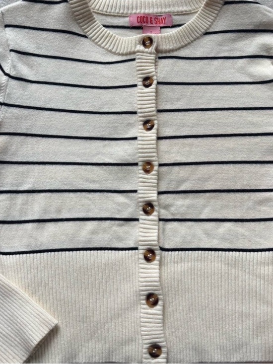 Coco And Shay Sweaters - Like New Cream and Navy Striped Button-Up Sweater -Size XL (runs small)